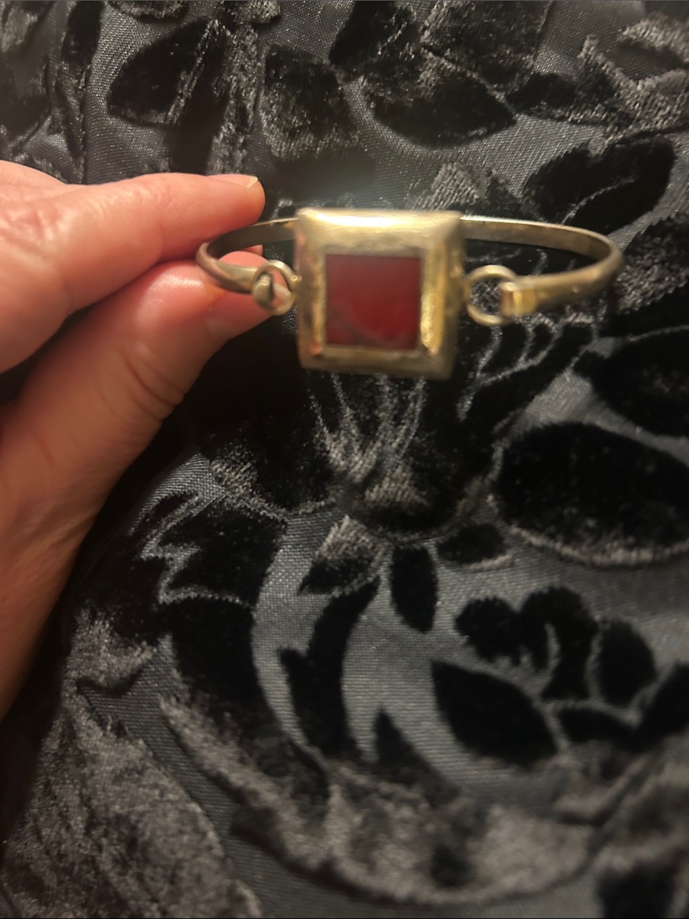 Silver -Tone Bracelet with Red Stone Center 925 Mexico